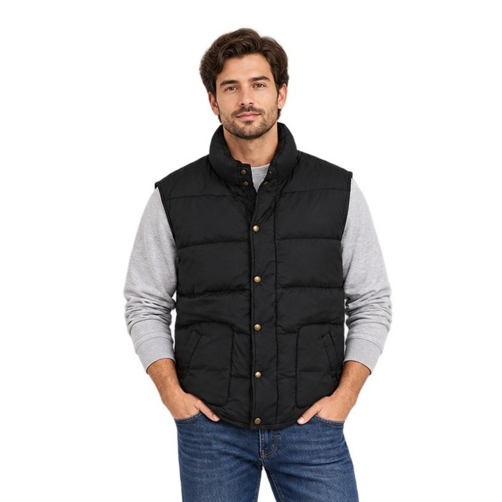 Lands' End Down Puffer Vest Men's Size XL Black Quilted Insulated Snap Front